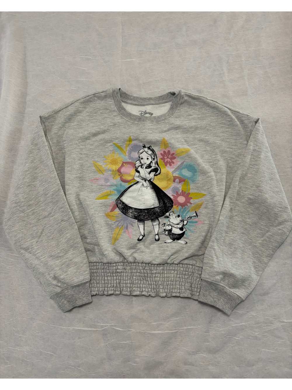 Disney Light Gray Alice Floral Graphic Sweatshirt